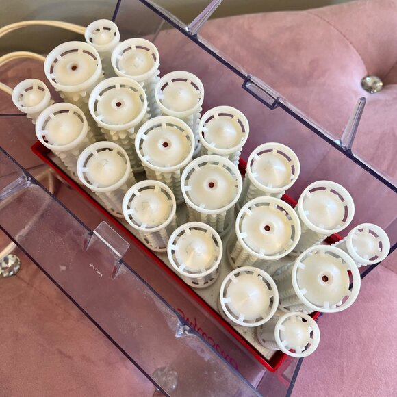 Clairol Red/White Wax Core Hair Rollers Hot Curlers Set Denmark - Picture 2 of 4